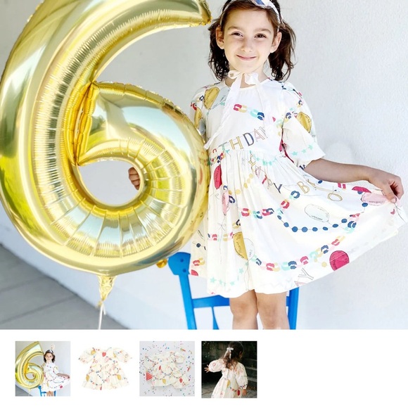 Pink Chicken Colorful Happy Birthday Print Dress Girls Size 8 - Picture 2 of 6